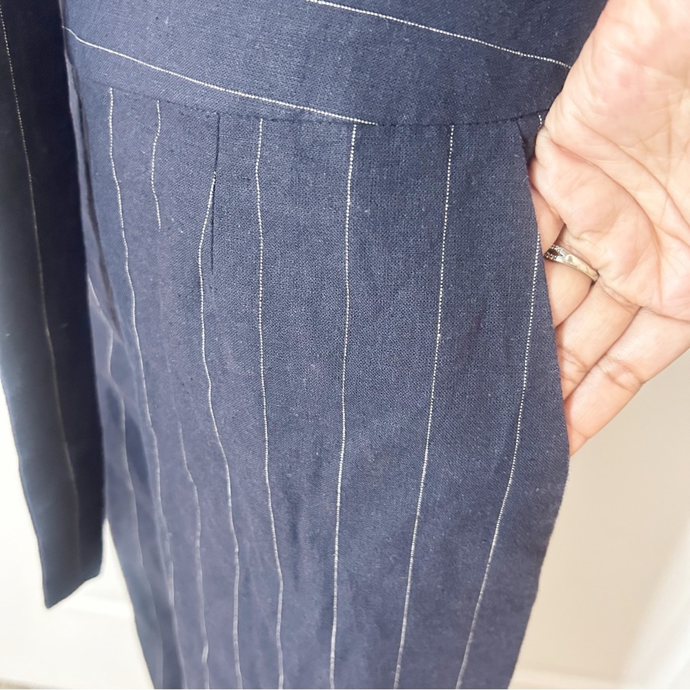 L’AGENCE Joslyn Jumpsuit Linen Navy Ivory Pinstripe (size 4) - Picture 8 of 13